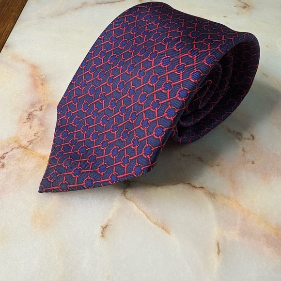 Hermes 100% Silk Geometric Blue and Red Tie - Picture 1 of 3